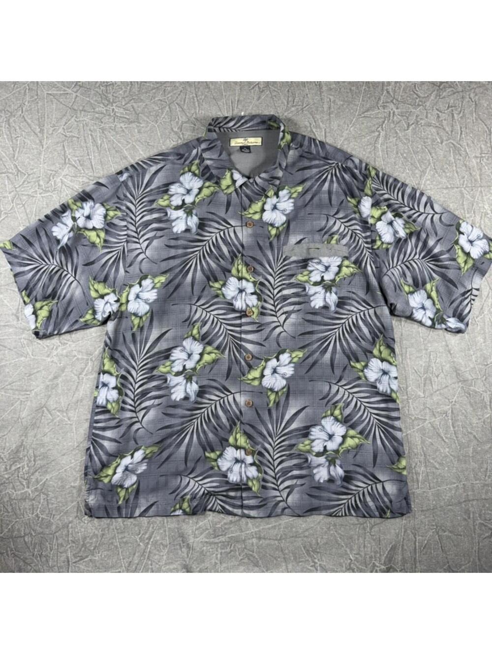 Tommy Bahama Shirt Men's M Grey Flowers Silk VTG